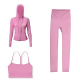 LULU DF Embossed Hooded Jacket, Y-Back Vest, Cropped Pants Three-Piece Set, Starry Gold Zipper Yoga Outfit