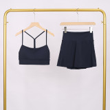 LULU Women's Sports Tennis Skirt Anti-Exposure Fitness Y-Back Vest Short Skirt Set Two-in-One Yoga Shorts