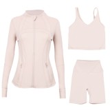 LULU DF stand-up collar jacket, U-shaped vest, three-piece set with cropped pants and gold zipper, slim-fit sports yoga wear