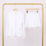 LULU DF Stand Collar Jacket and Skirt Set with Gold Zipper, Slim Fit Jacket, Stretchy Quick-Dry Fitness Yoga Outfit