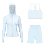 LULU DF hooded jacket, Y-back vest, three-quarter pants three-piece set, starry gold zipper slim-fit yoga outfit