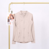 LULU DF Steel Seal Stand Collar Jacket for Women, Slim Fit Stand Collar Stretch Jacket with Gold Zipper, Fitness Yoga Wear for Women