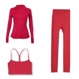 LULU DF Stand Collar Jacket, Y-Back Vest, Nine-Quarter Pants Three-Piece Set, Starry Gold Zipper Slim Fit Yoga Outfit