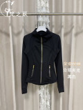 Yoga outfit set lulu stand-up collar long-sleeve jacket with embossed logo, elastic and breathable for yoga, running, fitness, and commuting for women