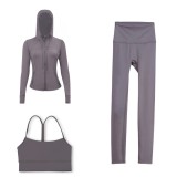 LULU DF Embossed Hooded Jacket, Y-Back Vest, Cropped Pants Three-Piece Set, Starry Gold Zipper Yoga Outfit