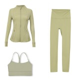 LULU DF Stand Collar Jacket, Y-Back Vest, Nine-Quarter Pants Three-Piece Set, Starry Gold Zipper Slim Fit Yoga Outfit
