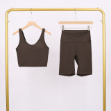 LULU Deep U Sports Tank Top and Shorts Set, Barely-there Feel Bra, Shockproof and Supportive Yoga Top for Women, Short Style