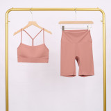 LULU Y-shaped sports vest and shorts set, vest underwear, nude-feel bra, beautiful back, shockproof, push-up yoga
