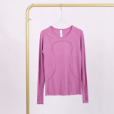 LULU 2.0 with logo）long-sleeve sports yoga T-shirt, round neck, running fitness sweat-wicking tight-fitting top