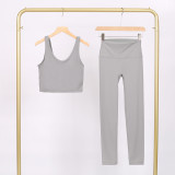 LULU U-shaped sports vest and cropped pants set, nude-feel bra, beautiful back, shockproof, push-up yoga top for women