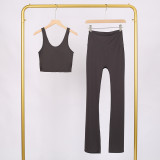 LULU U-shaped sports tank top and flared pants set, bra with beautiful back design, shockproof and supportive yoga top for women, sleeveless and short style