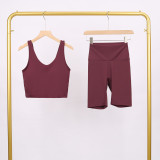 LULU Deep U Sports Tank Top and Shorts Set, Barely-there Feel Bra, Shockproof and Supportive Yoga Top for Women, Short Style