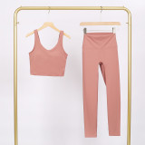LULU U-shaped sports vest and cropped pants set, nude-feel bra, beautiful back, shockproof, push-up yoga top for women
