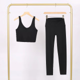 LULU U-shaped sports vest and cropped pants set, nude-feel bra, beautiful back, shockproof, push-up yoga top for women