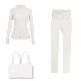LULU DF Stand Collar Jacket, Y-Back Vest, Nine-Quarter Pants Three-Piece Set, Starry Gold Zipper Slim Fit Yoga Outfit