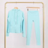 LULU In-Stock Hooded Embossed Stand Collar Jacket and Cropped Pants Set Yoga Outfit Slim Fit Zipper Cardigan