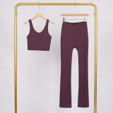 LULU U-shaped sports tank top and flared pants set, bra with beautiful back design, shockproof and supportive yoga top for women, sleeveless and short style