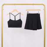 LULU Women's Sports Tennis Skirt Anti-Exposure Fitness Y-Back Vest Short Skirt Set Two-in-One Yoga Shorts