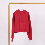 LULU Women's Yoga Wear Half-Zip Terry Hoodie Sweatshirt Casual Loose Short Fleece Sweatshirt