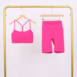 LULU Y-shaped sports vest and shorts set, vest underwear, nude-feel bra, beautiful back, shockproof, push-up yoga
