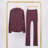 LULU bell-bottom pants, DF branded stand-up collar jacket, tight-fitting suit, zip-up top, slim-fit coat, stretchy yoga wear