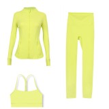 LULU DF Stand Collar Jacket, Y-Back Vest, Nine-Quarter Pants Three-Piece Set, Starry Gold Zipper Slim Fit Yoga Outfit