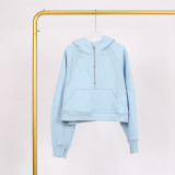 LULU Women's Yoga Wear Half-Zip Terry Hoodie Sweatshirt Casual Loose Short Fleece Sweatshirt