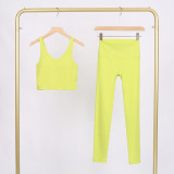 LULU U-shaped sports vest and cropped pants set, nude-feel bra, beautiful back, shockproof, push-up yoga top for women
