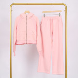 LULU Women's Yoga Outfit: Full-Zip Loose Hoodie, Sweatshirt, Sweatpants Set, Short Style, Fleece-Lined, Japanese and Korean Casual Style
