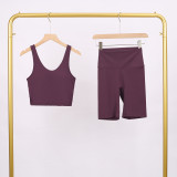LULU Deep U Sports Tank Top and Shorts Set, Barely-there Feel Bra, Shockproof and Supportive Yoga Top for Women, Short Style