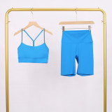 LULU Y-shaped sports vest and shorts set, vest underwear, nude-feel bra, beautiful back, shockproof, push-up yoga