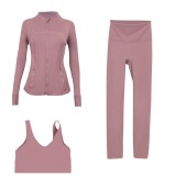LULU DF stand-up collar jacket, U-shaped vest, cropped pants three-piece set, starry gold zipper slim-fit yoga wear