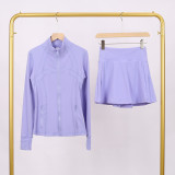 LULU branded stand-up collar jacket and skirt set, sports tennis skirt for women, anti-exposure fitness skirt, two-piece design