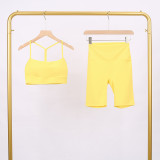 LULU Y-shaped sports vest and shorts set, vest underwear, nude-feel bra, beautiful back, shockproof, push-up yoga