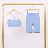 LULU Y-shaped sports vest and shorts set, vest underwear, nude-feel bra, beautiful back, shockproof, push-up yoga
