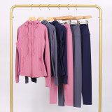 LULU in-stock hooded jacket and cropped pants set, running and yoga wear, sports slim-fit zip-up cardigan