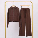 LULU Women's Yoga Outfit: Full-Zip Loose Hoodie, Sweatshirt, Sweatpants Set, Short Style, Fleece-Lined, Japanese and Korean Casual Style