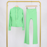 LULU in-stock hooded jacket and flared pants set, running and yoga wear, sports slim-fit zip-up cardigan