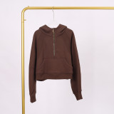 LULU Women's Yoga Wear Half-Zip Terry Hoodie Sweatshirt Casual Loose Short Fleece Sweatshirt