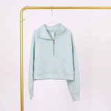LULU Women's Yoga Wear Half-Zip Terry Stand-Up Collar Sweatshirt Casual Loose Short Fleece-Lined Sweatshirt
