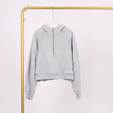 LULU Women's Yoga Wear Half-Zip Terry Hoodie Sweatshirt Casual Loose Short Fleece Sweatshirt