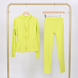 LULU in-stock hooded jacket and cropped pants set, running and yoga wear, sports slim-fit zip-up cardigan