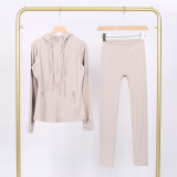 LULU in-stock hooded jacket and cropped pants set, running and yoga wear, sports slim-fit zip-up cardigan