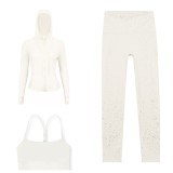 LULU DF Embossed Hooded Jacket, Y-Back Vest, Cropped Pants Three-Piece Set, Starry Gold Zipper Yoga Outfit