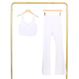 LULU U-shaped sports tank top and flared pants set, bra with beautiful back design, shockproof and supportive yoga top for women, sleeveless and short style