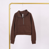 LULU Women's Yoga Wear Half-Zip Terry Stand-Up Collar Sweatshirt Casual Loose Short Fleece-Lined Sweatshirt