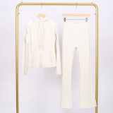 LULU in-stock hooded jacket with embossed logo, flared pants set, running and yoga wear, slim-fit zip-up cardigan with long sleeves