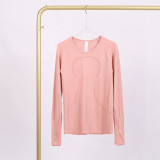 LULU 2.0 with logo）long-sleeve sports yoga T-shirt, round neck, running fitness sweat-wicking tight-fitting top