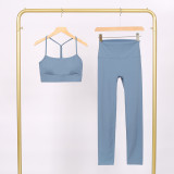 LULU Y-shaped sports vest and cropped pants set, underwear, nude-feel bra, beautiful back, shockproof, push-up, yoga round neck