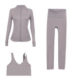 LULU DF stand-up collar jacket, U-shaped vest, cropped pants three-piece set, starry gold zipper slim-fit yoga wear